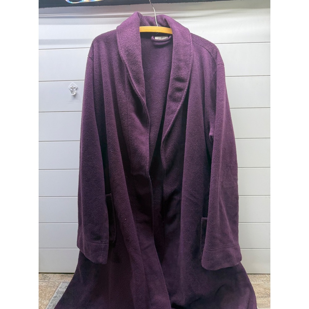 LL Bean Fleece Robe Womens XL Regular Purple Shawl Collar Long Pockets Cozy